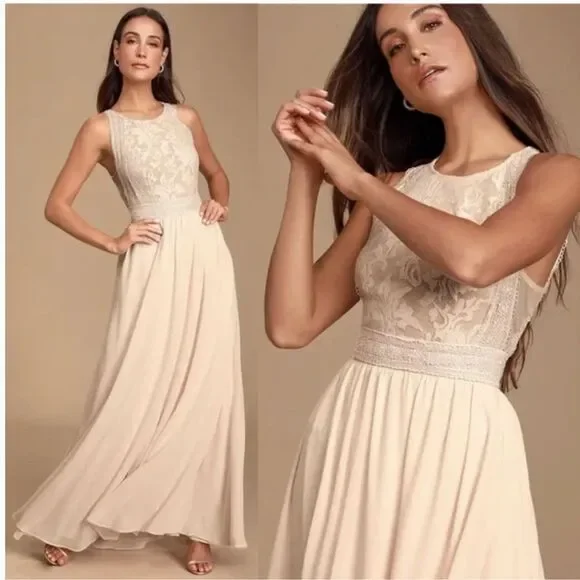 knee length dresses for ladies Blush Lace Maxi Dress with 3/4 Sleeves